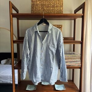 Zara Blue and White Striped Button Down Shirt